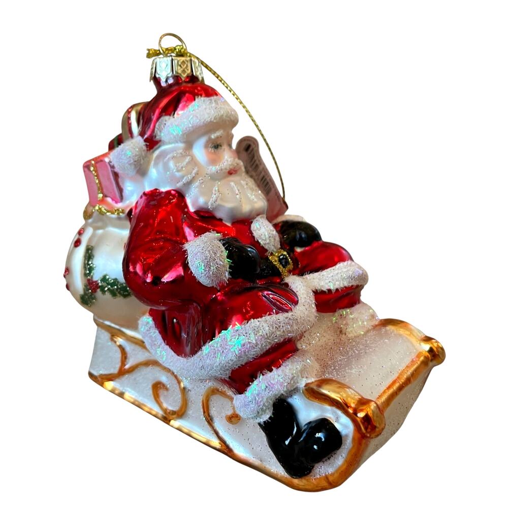 Sled Santa With Presents Glass Ornament Brighten The Season Holiday Decor NEW